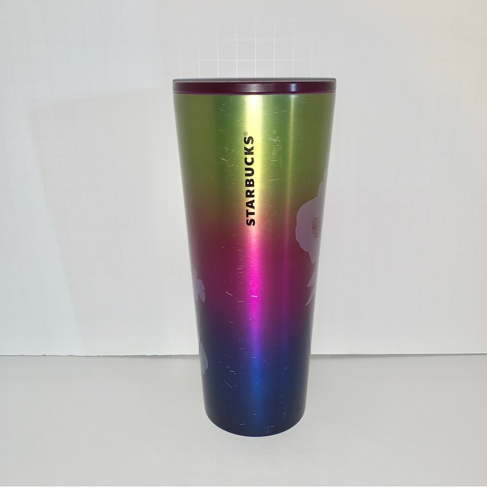 Starbucks 2022 Floral Rainbow Ombré Stainless Steel Cold Drink Tumbler 24 oz